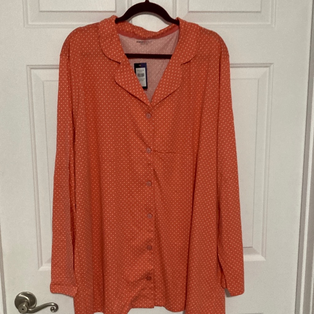 Orange Polka Dot Button-Up Pajama Top